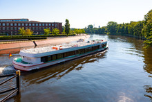 Cruising Down Spree River In A Tour Boat, Berlin, Germany