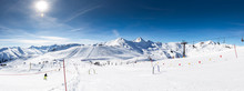 Skiers Skiing In Carosello 3000 Ski Resort, Livigno, Italy, Europe