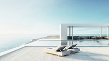 Beach Lounge Outdoor Pool & Luxury Interior/ 3D Rendering
