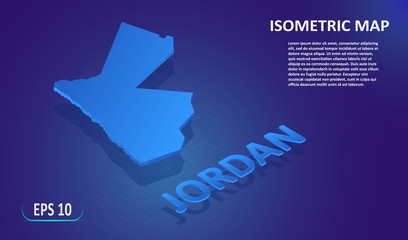 Wall Mural - Isometric map of the JORDAN. Stylized flat map of the country on blue background. Modern isometric 3d location map with place for text or description. 3D concept for infographic. EPS 10