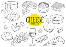 Cheese Collection. Hand Drawn Illustration