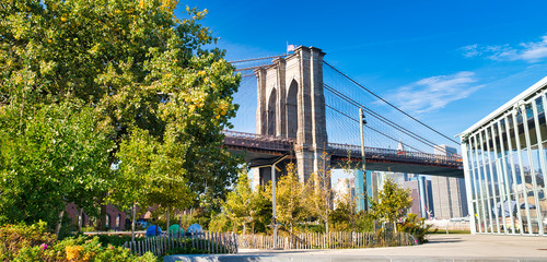 View of Brooklyn Bridge in New York City from Brooklyn Bridge Park