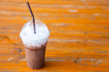 iced chocolate in plastic glass