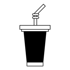 Canvas Print - Soda cup with straw cartoon isolated in black and white