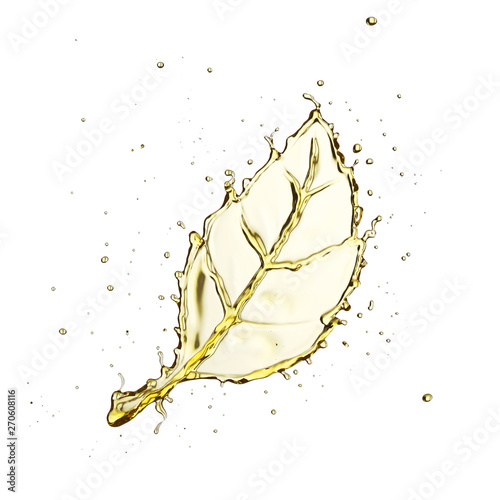 Cuadros en Lienzo Olive or engine oil splash in Leaves Shape,3d rendering with Clipping path