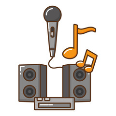 Sticker - microphone with musical notes isolated icon