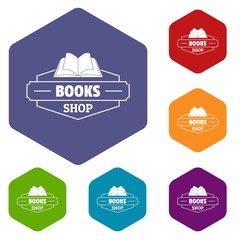 Poster - Book shop icons vector colorful hexahedron set collection isolated on white 
