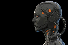 3d Rendering Of An Android Robot Cyborg Woman Humanoid - Side View And  Isolated In An Empty Background  