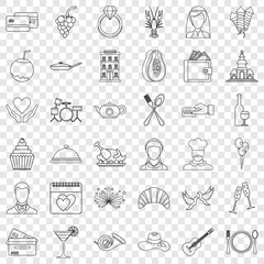 Wall Mural - Restaurant icons set. Outline style of 36 restaurant vector icons for web for any design