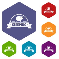 Sticker - Sleeping sheep icons vector colorful hexahedron set collection isolated on white 