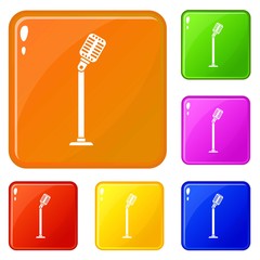 Poster - Microphone on stand icons set collection vector 6 color isolated on white background