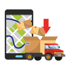 Wall Mural - truck with a big box in the back vector illustration