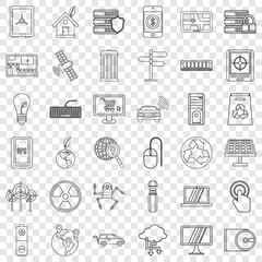 Poster - Database icons set. Outline style of 36 database vector icons for web for any design