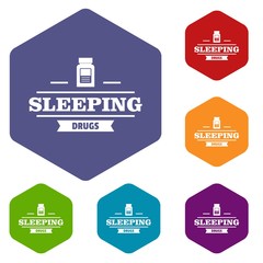 Canvas Print - Sleeping pill icons vector colorful hexahedron set collection isolated on white 