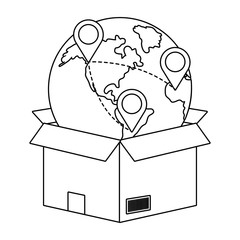 Sticker - box with globe in black and white