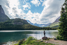 A Young Female Hiker In Glacier National Park