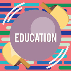 Poster - Text sign showing Education. Conceptual photo receiving or giving systematic instruction especially school Table Tennis Racket Hit the Moving Spinning pingpong Ball closeup view