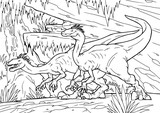 Fototapeta Dinusie - Coloring book, Velociraptor dinosaur, coloring