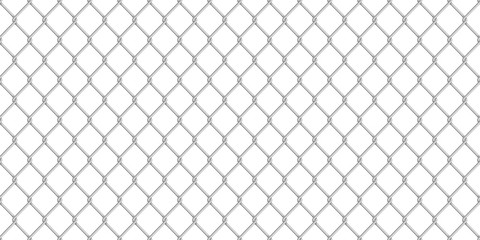 wide realistic glossy metal chain link fence on white