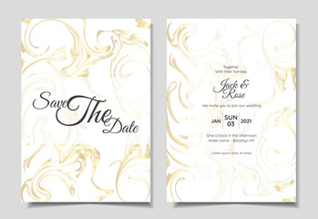  Wedding Invitation Set of Luxury Liquid Golden Marble Textures Modern Design. Trendy Background Multi-purpose Cards Template like Poster, Cover, Book, etc