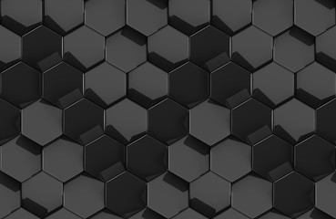 Wall Mural - Black glossy hexagons with rounded edges. High quality seamless realistic texture.