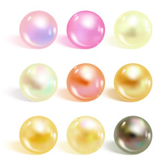 Wall Mural - Realistic different colors pearls set.