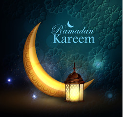 Ramadan greetings vector with moon and lantern