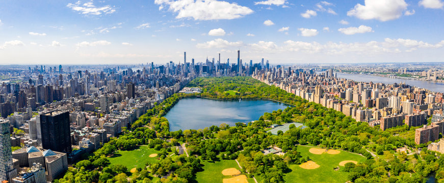 central park aerial view, manhattan, new york. park is surrounded by skyscraper. beautiful view of t