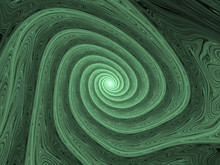 Green Fractal Spiral Background Image, Illustration - Infinite Repeating Spiral Pattern, Vortex Of Geometry. Recursive Symmetrical Patterns Compressed And Twisted Into A Central Focal Point.