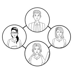 Wall Mural - group of business people avatar profile picture in round icon black and white