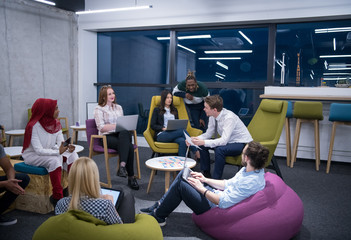 Poster - Multiethnic startup business team having meeting