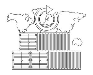 Wall Mural - cargo containers and map in black and white