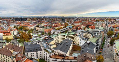 Wall Mural - Aerial cityscape of Munich historical center with Viktualienmarkt on square. Germany