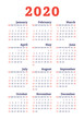 © Ramziia - Calendar 2020 year. Vector design template. English vertical pocket calender. Week starts on Sunday