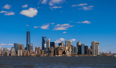 Fototapete - Panorama Scene of New york cityscape river side which location is lower manhattan,Architecture and building with tourist concept