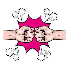 Pop Art Hands Clenched On Pink Explosion Background