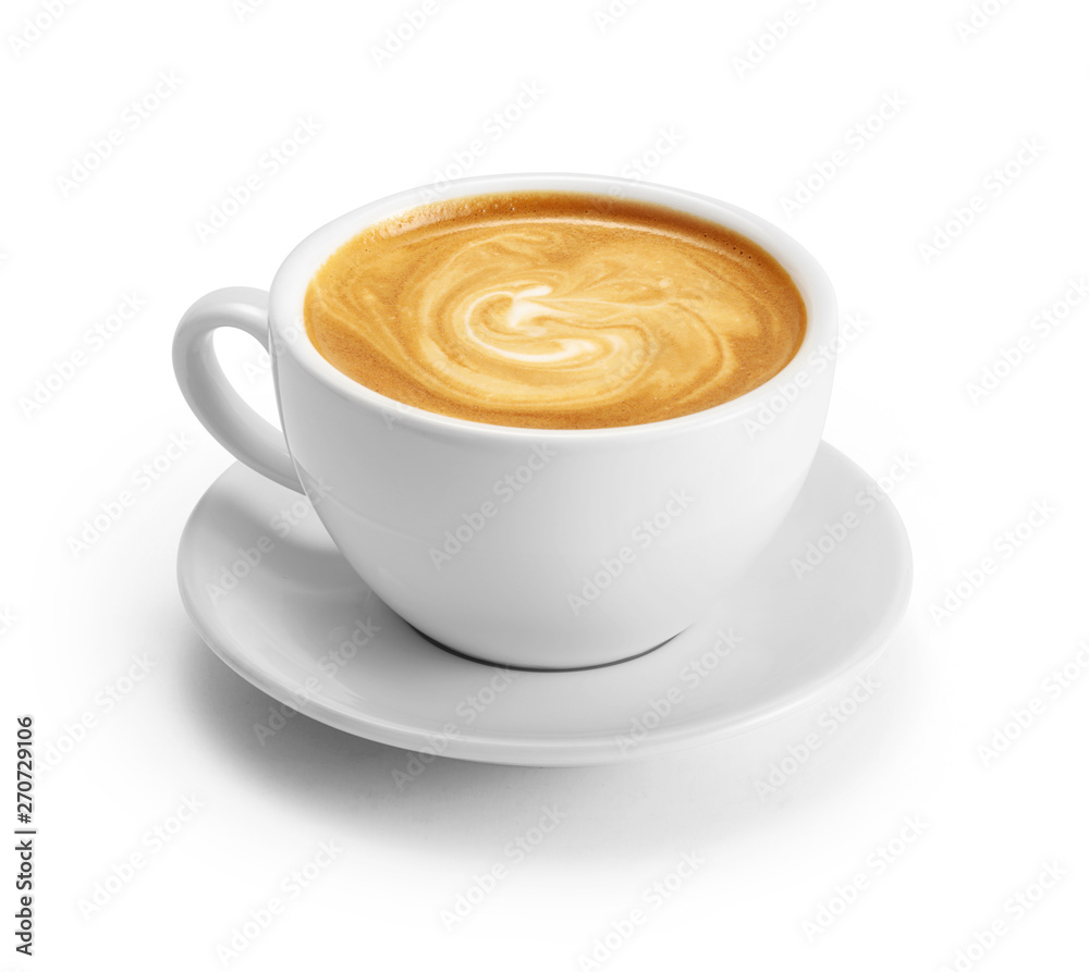 Cup of coffee latte isolated on white backgroud with clipping path - obrazy, fototapety, plakaty 