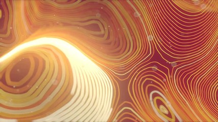 Aufkleber - Orange colored abstract background with bright particles. Deformed wavy wires with motion glowing elements. Depth of field. 3D render loop animation. 4K, Ultra HD resolution.