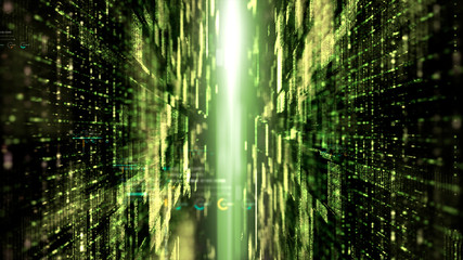 Aufkleber - Futuristic digital matrix grid particles de-focus cyber space background environment