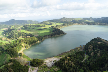 Naklejka na meble mountain landscape with green lake in the Azores