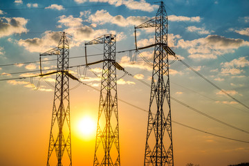 Poster - Electric pylons at sunset