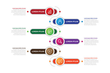 Wall Mural - colorful timeline infographic with 6 options design template, Infographics management, finance, analytics, presentation. Vector illustration