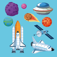 Wall Mural - Spaceships planets and satellite icons