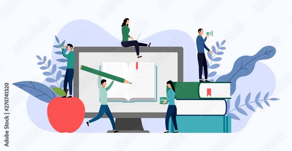 E-learning or online education concept, education vector illustration ...