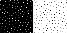 Set Of Irregular Black And White Dots Pattern Background. Sketchy Hand Drawn Graphic For Fabric Print, Paper Card, Table Cloth, Fashion.