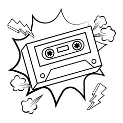 Sticker - Pop art music cassette vintage cartoon in black and white