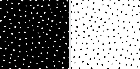 Set of Irregular black and white dots pattern background. Sketchy hand drawn graphic for fabric print, paper card, table cloth, fashion.