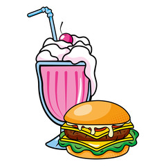 hamburger and milk shake vector illustration