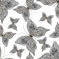 Sticker - Beautiful seamless pattern with abstract butterflies. Vector illustration. EPS 10