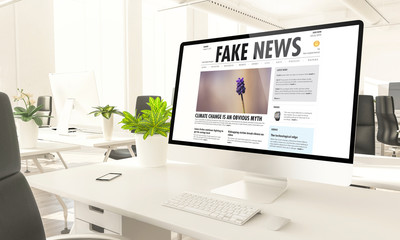 Poster - fake news computer in loft office